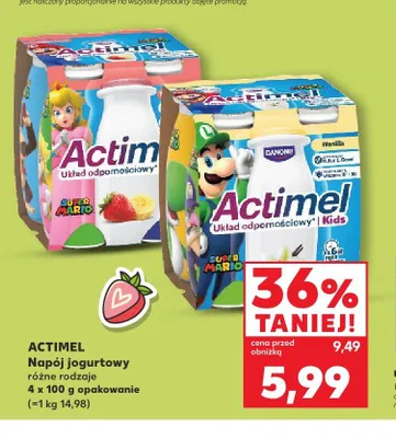 Napój jogurtowy Actimel truskawkowy 4-pak 100g promocja w Kaufland