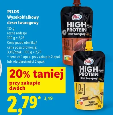 Deser twarogowy wysokobiałkowy waniliowy Pilos High Protein promocja w Lidl