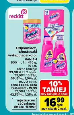 Odplamiacz, chusteczki wyłapujące kolor Vanish promocja w Carrefour Market