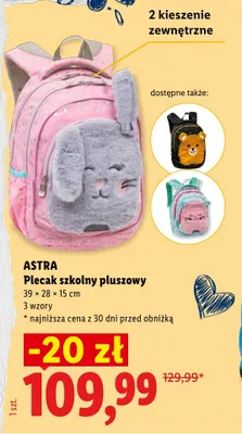 Plecak szkolny pluszowy Astra promocja w Lidl