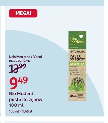 Pasta do zębów Bio Madent Naturalna Green Tea promocja w Rossmann