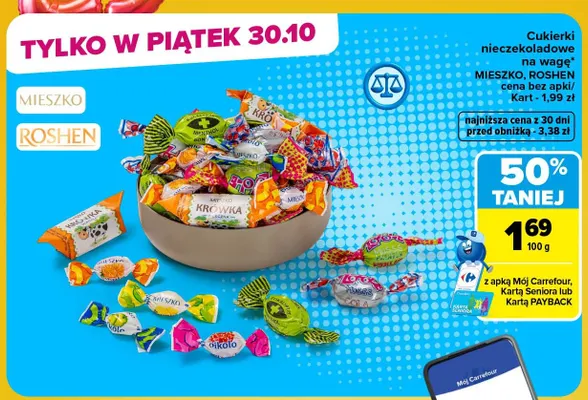 Cukierki nieczekoladowe na wagę Mieszko, Roshen promocja w Carrefour