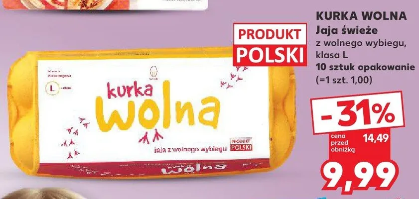 Jaja świeże z wolnego wybiegu, klasa L 10 sztuk  promocja w Kaufland