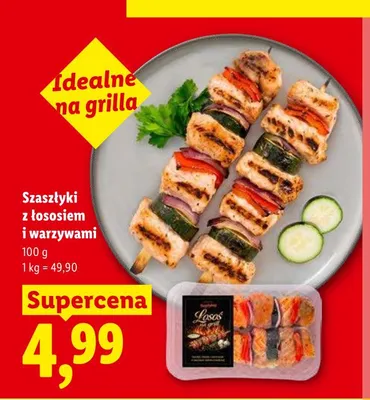 Szaszłyki z łososiem i warzywami Targ Rybny Lidla promocja w Lidl