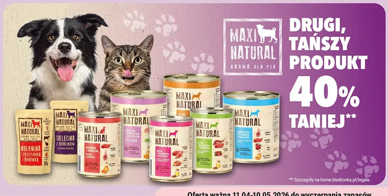 Karma dla psa  drugi, tańszy produkt -40%  promocja w Biedronka