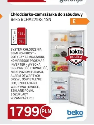 Chłodziarko-zamrażarka do zabudowy Beko BCHA275K41SN promocja w kakto.pl
