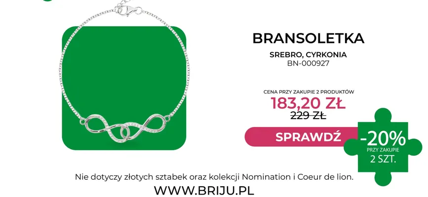 Bransoletka srebro cyrkonia Briju BN-000927 promocja w Briju