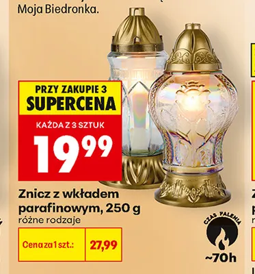 Znicz z wkładem parafinowym promocja w Biedronka