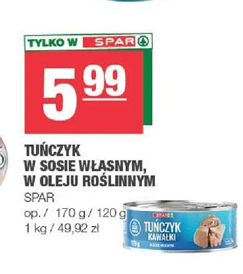 Tuńczyk w oleju roślinnym SPAR promocja w SPAR