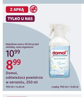 Odświeżacz powietrza w aerozolu Domol promocja w Rossmann