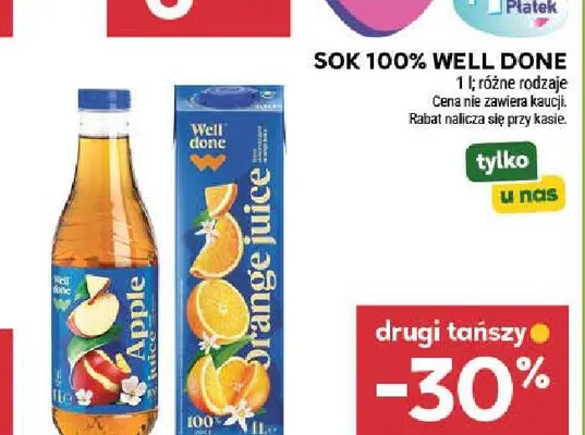 Sok jabłkowy Well Done 100% promocja w Stokrotka