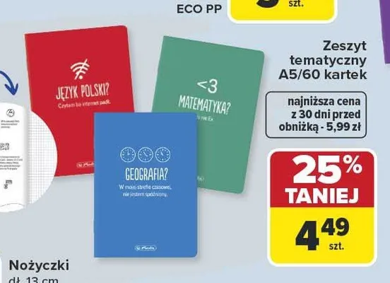 Zeszyt tematyczny A5/60 kartek Herlitz promocja w Carrefour