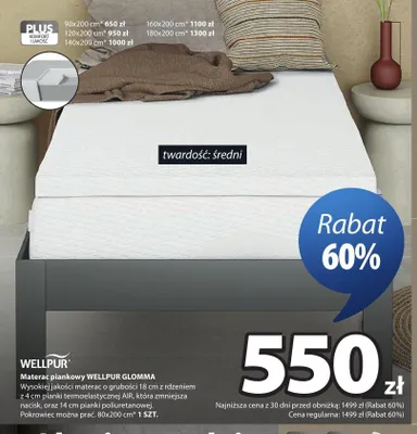 Materac piankowy WELLPUR GLOMMA 80x200 cm promocja w Jysk