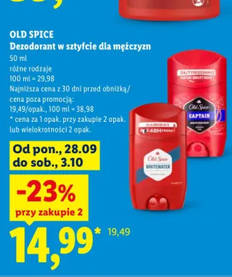 Dezodorant w sztyfcie dla mężczyzn Whitewater Old Spice promocja w Lidl