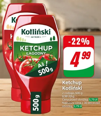 Ketchup łagodny Kotliński promocja w Dino