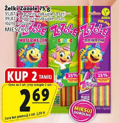 Zelki Zozole watermelon sticks rainbow 75g promocja w Prim Market