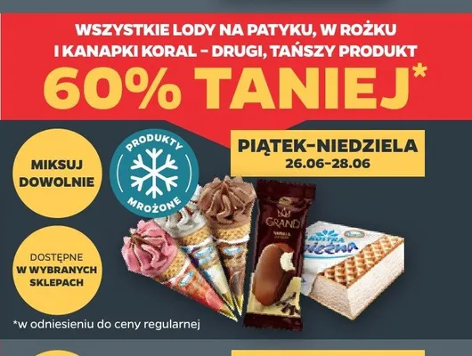 Lody na patyku w rożku i kanapki Koral promocja w Netto