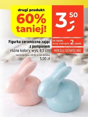 Figurka ceramiczna zając z pomponem różne kolory promocja w Dealz