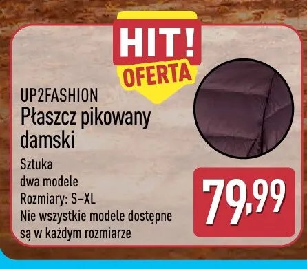 Płaszcz pikowany damski Up2fashion promocja w Aldi