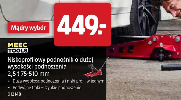 Podnośnik o dużej wysokości podnoszenia niskoprofilowy 2,5 t 75-510 mm promocja w Jula