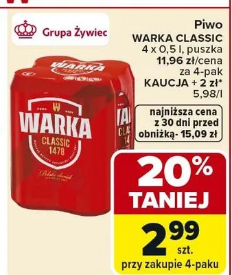 Piwo Warka Classic promocja w Carrefour