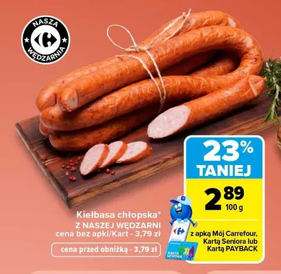 Kiełbasa chłopska Z Naszej Wędzarni promocja w Carrefour