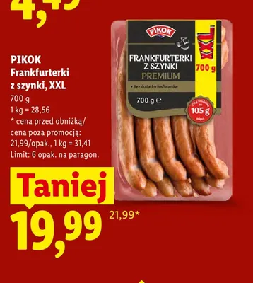 Frankfurterki z szynki Pikok Premium XXL promocja w Lidl