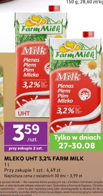 Mleko UHT Farm Milk 3,2% promocja w Stokrotka