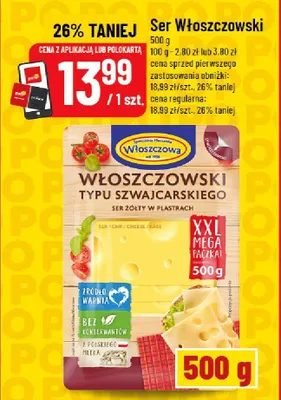 Ser włoszczowski typu szwajcarskiego w plastrach promocja w POLOmarket