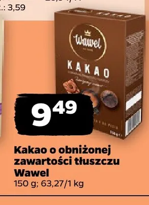 Kakao o obniżonej zawartości tłuszczu Wawel promocja w Netto