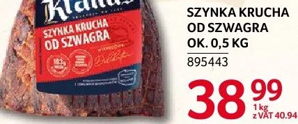 Szynka krucha od szwagra Krakus ok. 0,5 kg promocja w Selgros