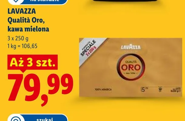 Kawa mielona LAVAZZA Qualità Oro 3-pak 250g promocja w Lidl