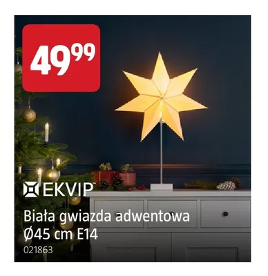 Biała gwiazda adwentowa Ø45 cm E14 Ekvip promocja w Jula