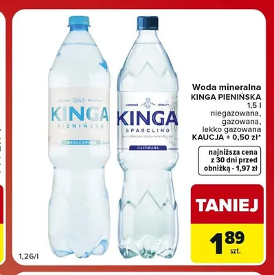 Woda mineralna gazowana Kinga Pienińska promocja w Carrefour Market