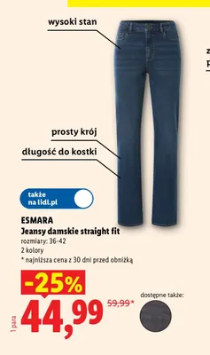 Jeansy damskie straight fit Esmara promocja w Lidl