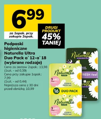 Podpaski higieniczne Naturella Ultra Duo Pack a 12-o 18 (wybrane rodzaje) promocja w Hitpol
