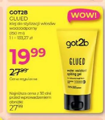 Klej do stylizacji włosów wodoodporny Got2b Glued promocja w Drogerie Jawa