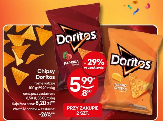 Chipsy Doritos różne rodzaje promocja w Żabka