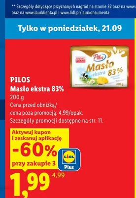 Masło ekstra Pilos 83% promocja w Lidl