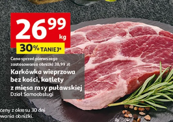 Karkówka wieprzowa bez kości, kotlety z mięsa rasy puławskiej promocja w Auchan
