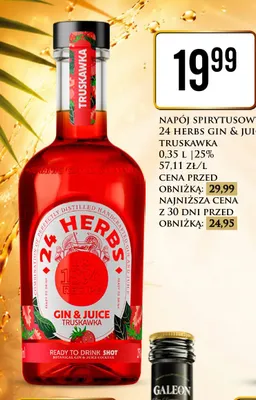 Napój spirytusowy 24 Herbs Gin & Juice Truskawka promocja w Dino
