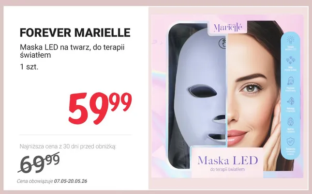Maska LED na twarz do terapii światłem FOREVER MARIELLE promocja w Rossmann