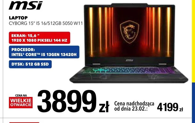Laptop CYBORG 15" I5 16/512GB 5050 W11 promocja w RTV EURO AGD
