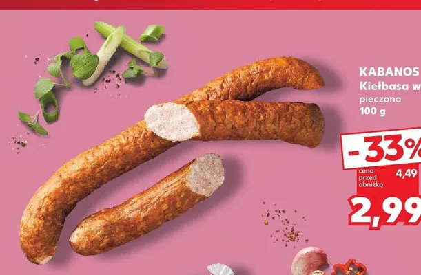 Kiełbasa wiejska pieczona Kabanos promocja w Kaufland