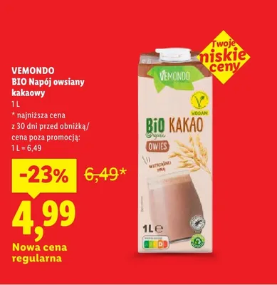 Bio napój owsiany kakaowy Vemondo promocja w Lidl