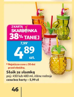 Słoik ze słomką 480ml promocja w Auchan