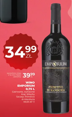 Wino czerwone wytrawne Emporium Primitivo di Manduria promocja w Duży Ben