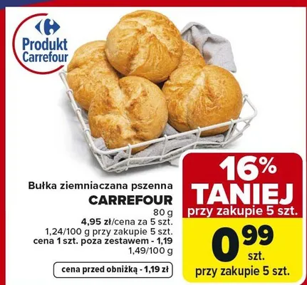 Bułka ziemniaczana pszenna promocja w Carrefour Market