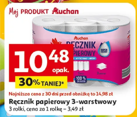 Ręcznik papierowy 3-warstwowy promocja w Auchan