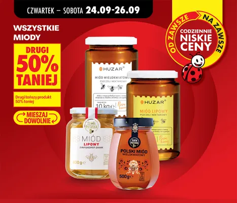 Miód lipowy pszczeli nektarowy Huzar promocja w Biedronka